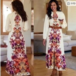 Soft Surroundings Ivory and Multicolor Floral Dress
